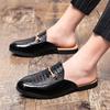 FashionSummer Luxury Leather Mule Masculino Loafers Slippers for Male White Soft Half Shoes for Men Casual Shoes Slip On Flats Mules