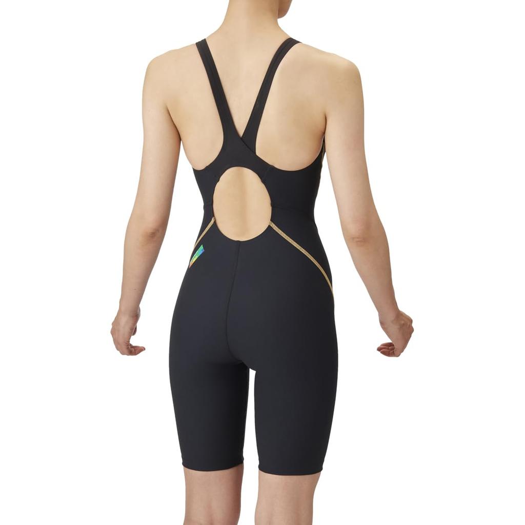 Swimsuit Training One Piece Spats Black X Gold SS [Arena] (Open Back/Half Leg) Women's (BKGD)