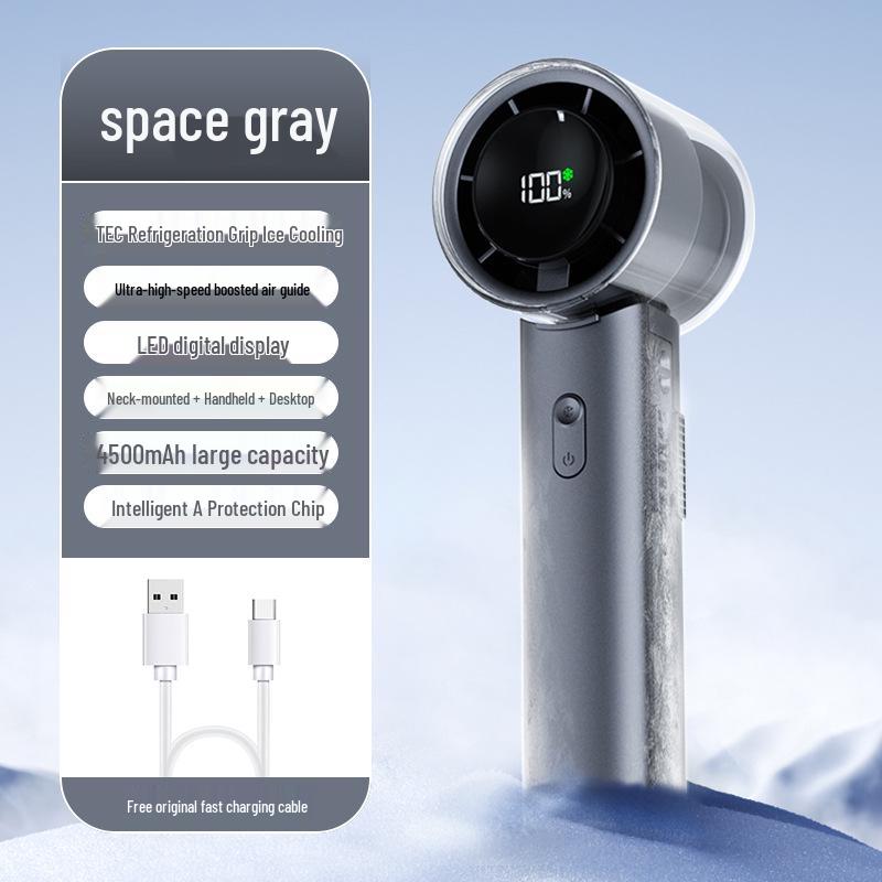 F516 High-Speed Handheld Ice Cooling Fan - Mini Portable Fan with Digital Display for Desktop and Office Use