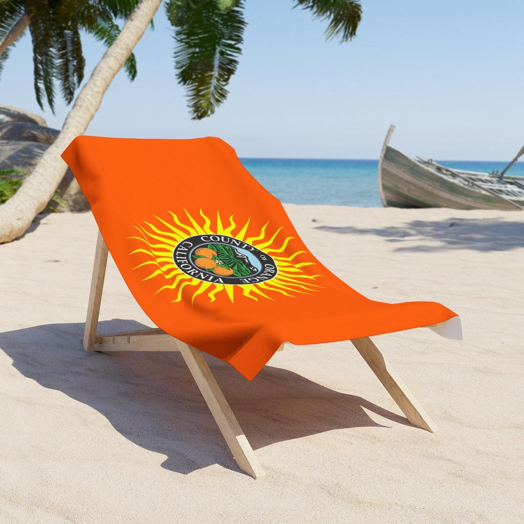 Orange County Seal Sunburst Beach Towel, California Emblem Printed Beach Towel, Soft Pool & Summer Beach Essential