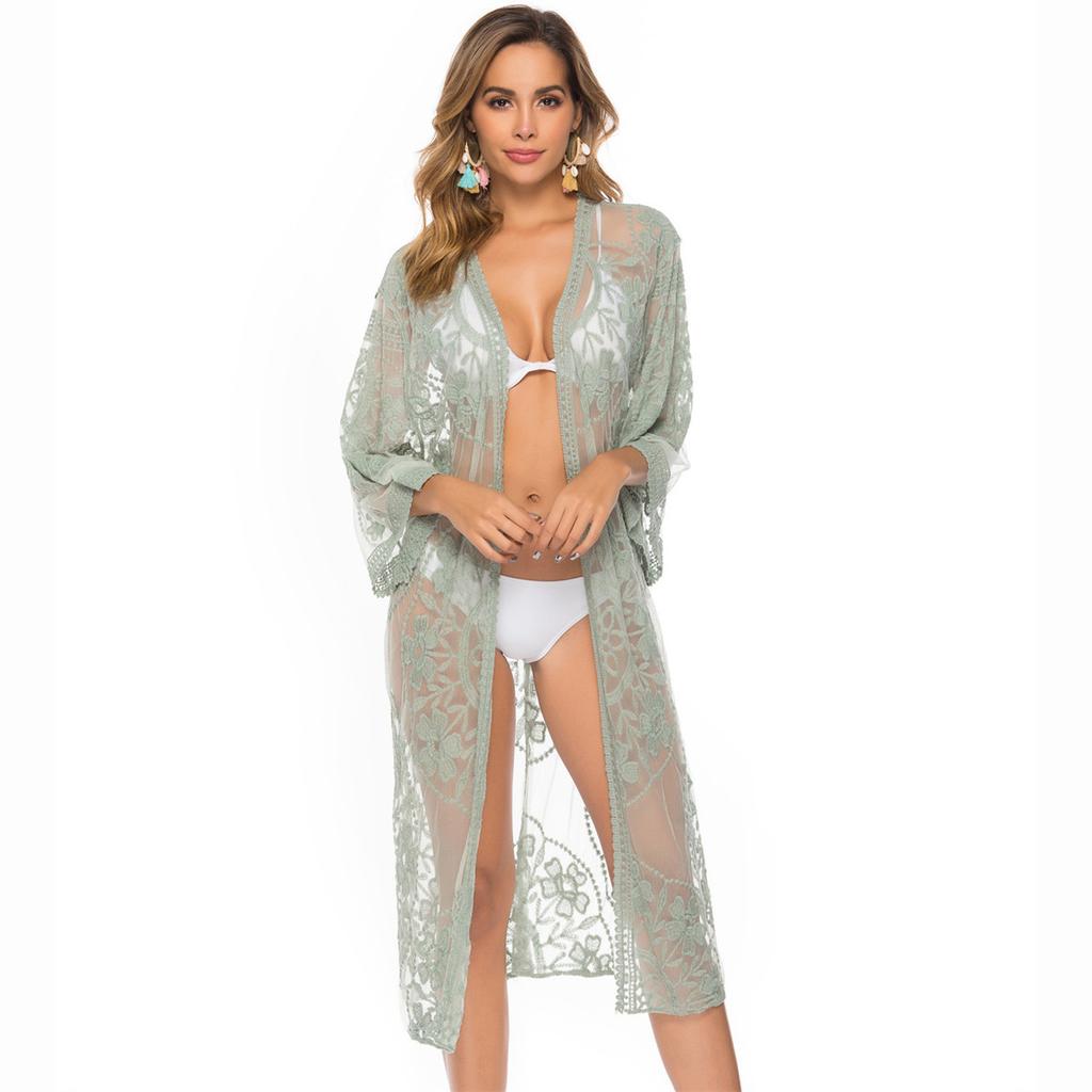 Women's Cardigan Explosion Beach Coverup Mesh Bikini Outer Cardigan Lace Embroidery Sunbrella