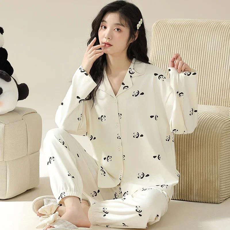 Осенне-зимняя хлопковая пижама для женщин, с длинными рукавами, женская одежда для сна, кардиган, пижамы с V-образным вырезом, японская женская домашняя одежда