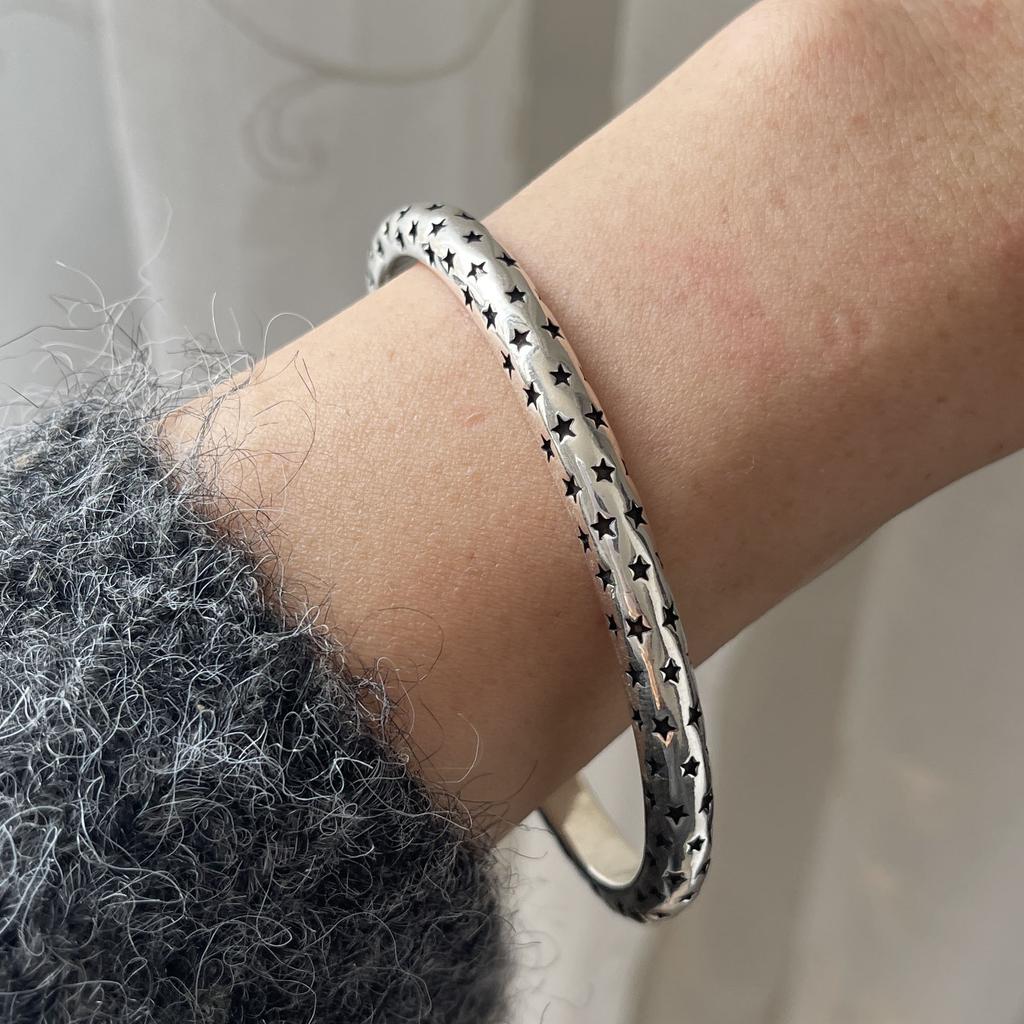 100% Solid 925 Sterling Silver Retro Bracelet for Women Men Vintage Handmade Black Star Bracelet Birthday Gift