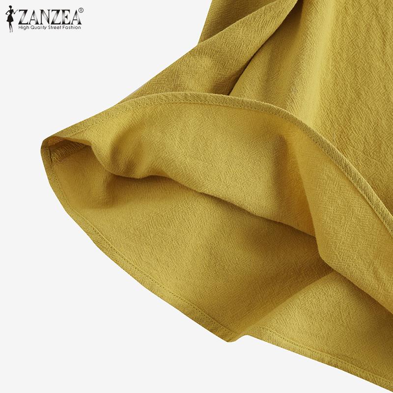 ZANZEA Женская повседневная летняя блузка с воротником и коротким рукавом