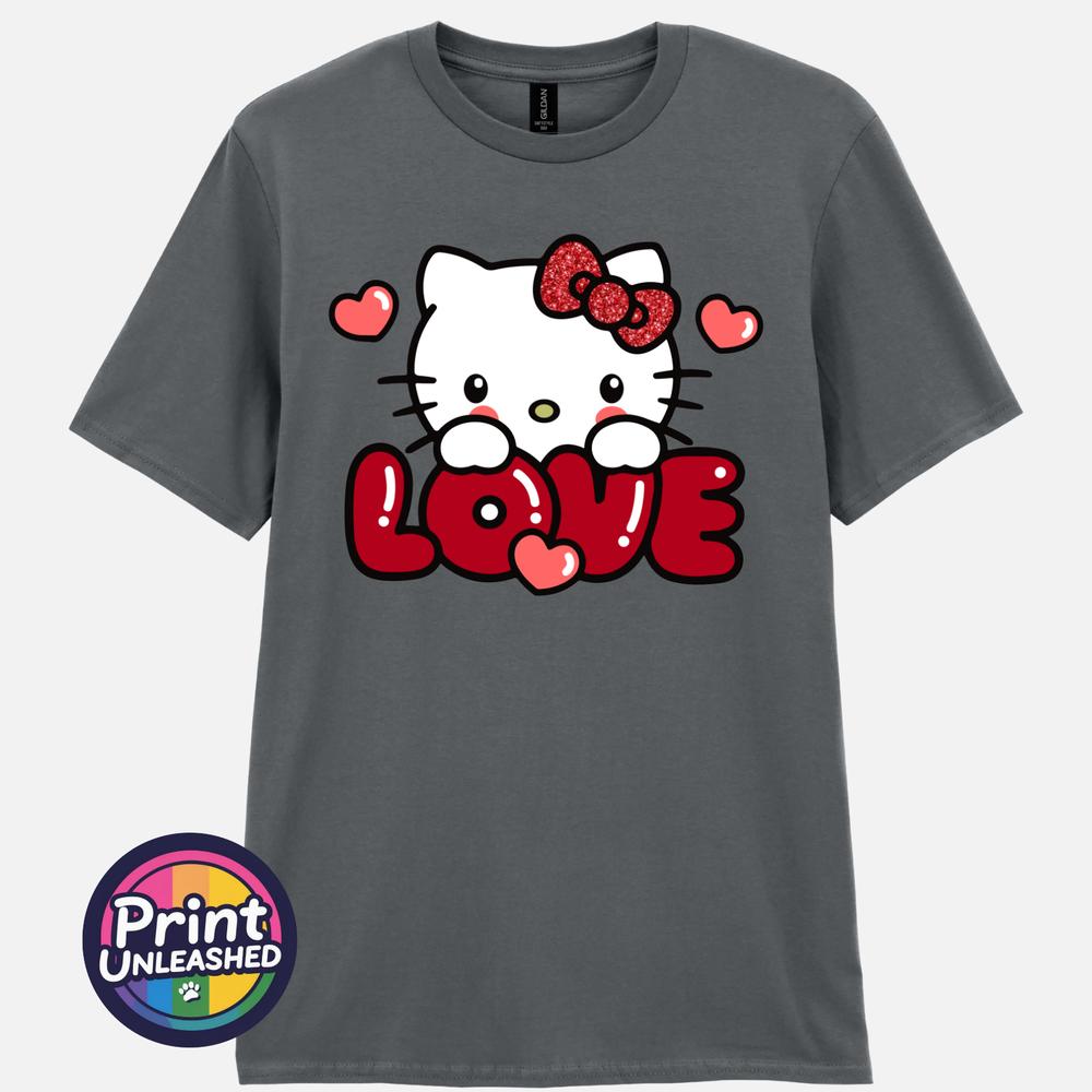 Kitty Love Tee Cute Heart TShirt Gildan 100 Cotton Kawaii Cat Top Gift Unisex