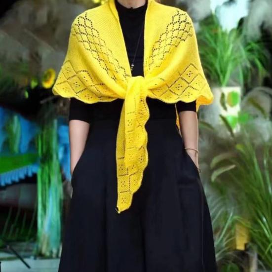 Women Knitting Shawl Solid Color Fringe Design Lightweight Versatile Hollow Shawl Open Knitted Pattern Shawl Wrap