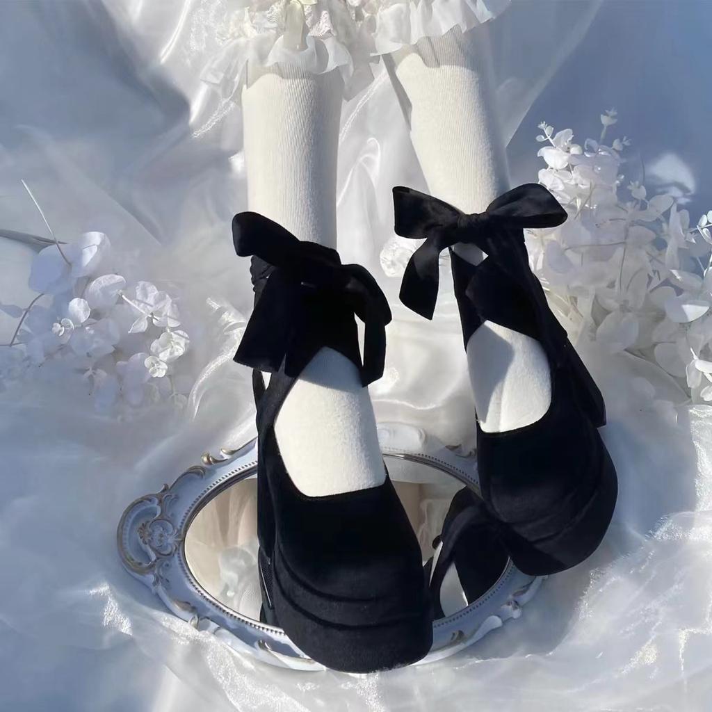 Fashion Platform Mary Janes Shoes Women Suede Luxury High Heel Lace Up Trend Lolita Shoes Elegant Chunky Party Pumps Zapatos De Mujer