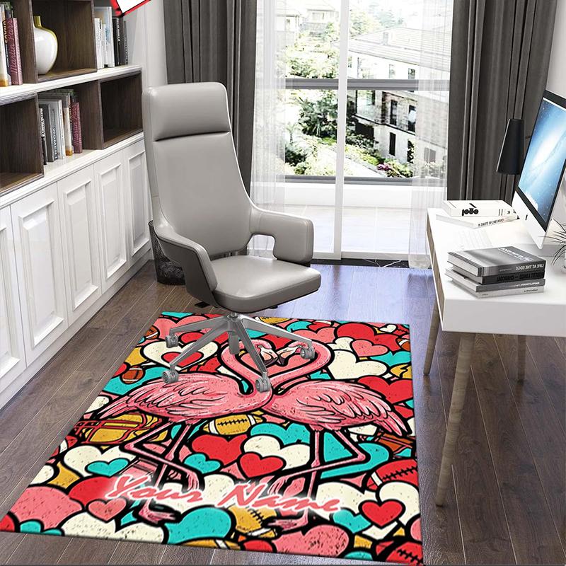1PC Custom Name Flamingo Love Heart Theme Floor Mat Ideal for Living Room, Game Rooms, Office, Bedroom,Floor Mat Playful Design
