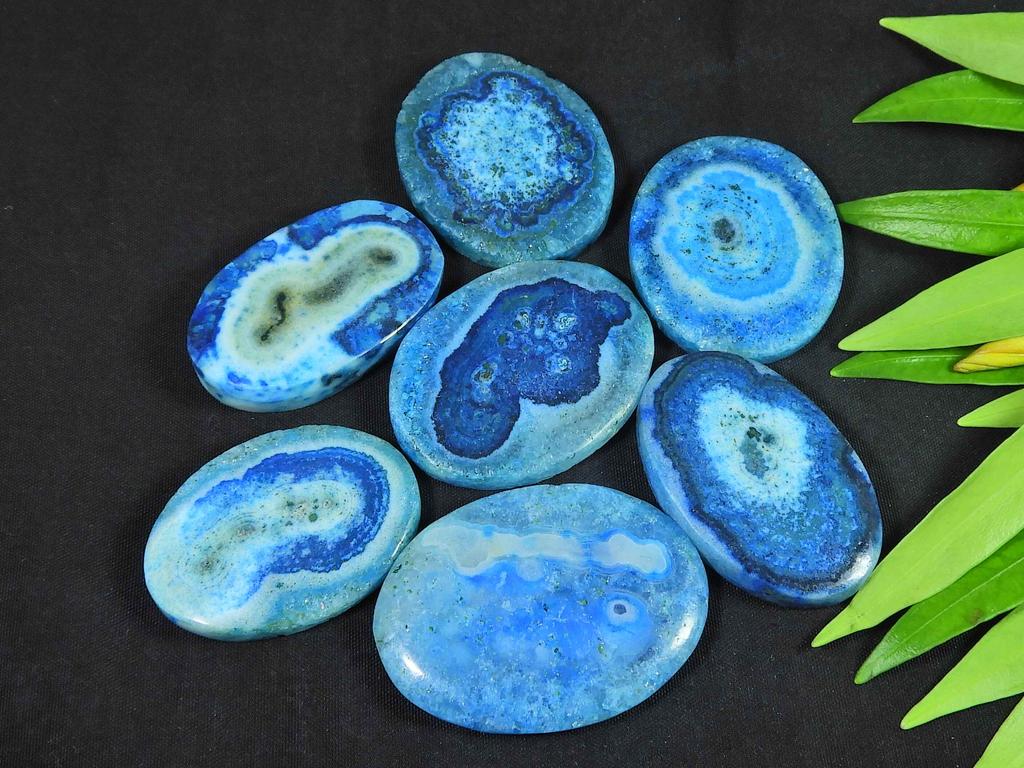 07 шт. Синие солнечные друзы овальной формы кабошоны россыпью драгоценных камней лот 269 карат 32-37 мм RQ-2742