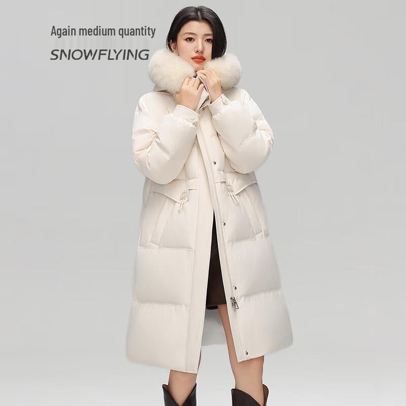 SNOWFLYING Women's Long Hooded Duck Down Jacket with Faux Fur Collar