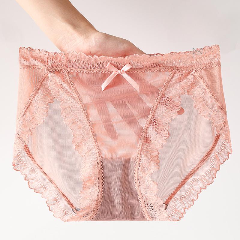 French Women Lace Panties Sexy Underwear with Low Waist Hip Lifting Mesh Transparent Hollow Out Comfortable Breathable Girl's Underwear