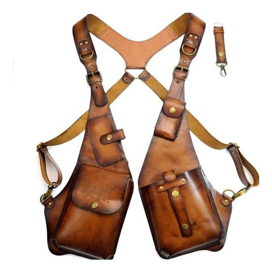 Сумка-слинг, противоугонная сумка-ремень в средневековом стиле стимпанк, кошелек из гладкой искусственной кожи, регулируемый ремень, декор из заклепок, сумка через плечо на две руки