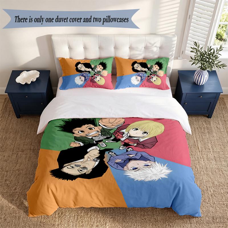 HUNTER×HUNTER 3‑Piece Bedding Set Soft Microfiber Duvet Cover Pillowcases Comfortable Bed Linen for Bedroom Decoration