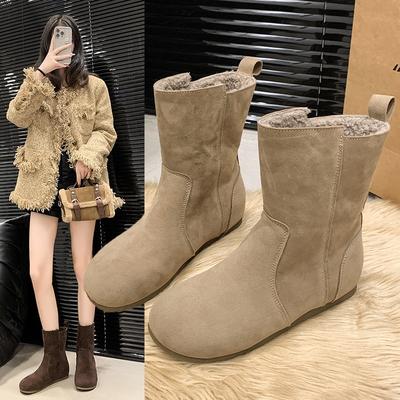 Версия из коровьей кожи флисовые ботинки натуральная кожа короткие ботинки женские новые ретро теплые короткие зимние ботинки