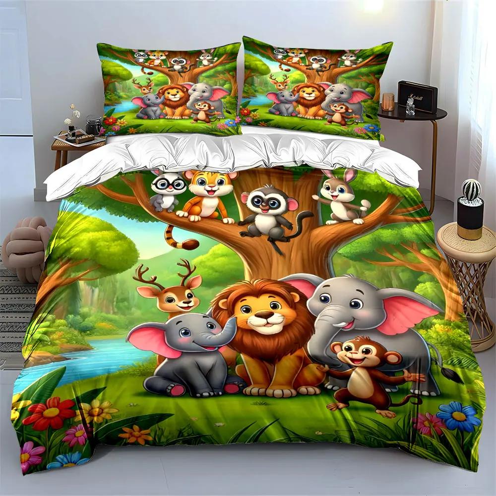 Cute Animal Friends Trio Set Multiple sizes kid's and adults' bedroom Exquisite 3PC bedding set, gift