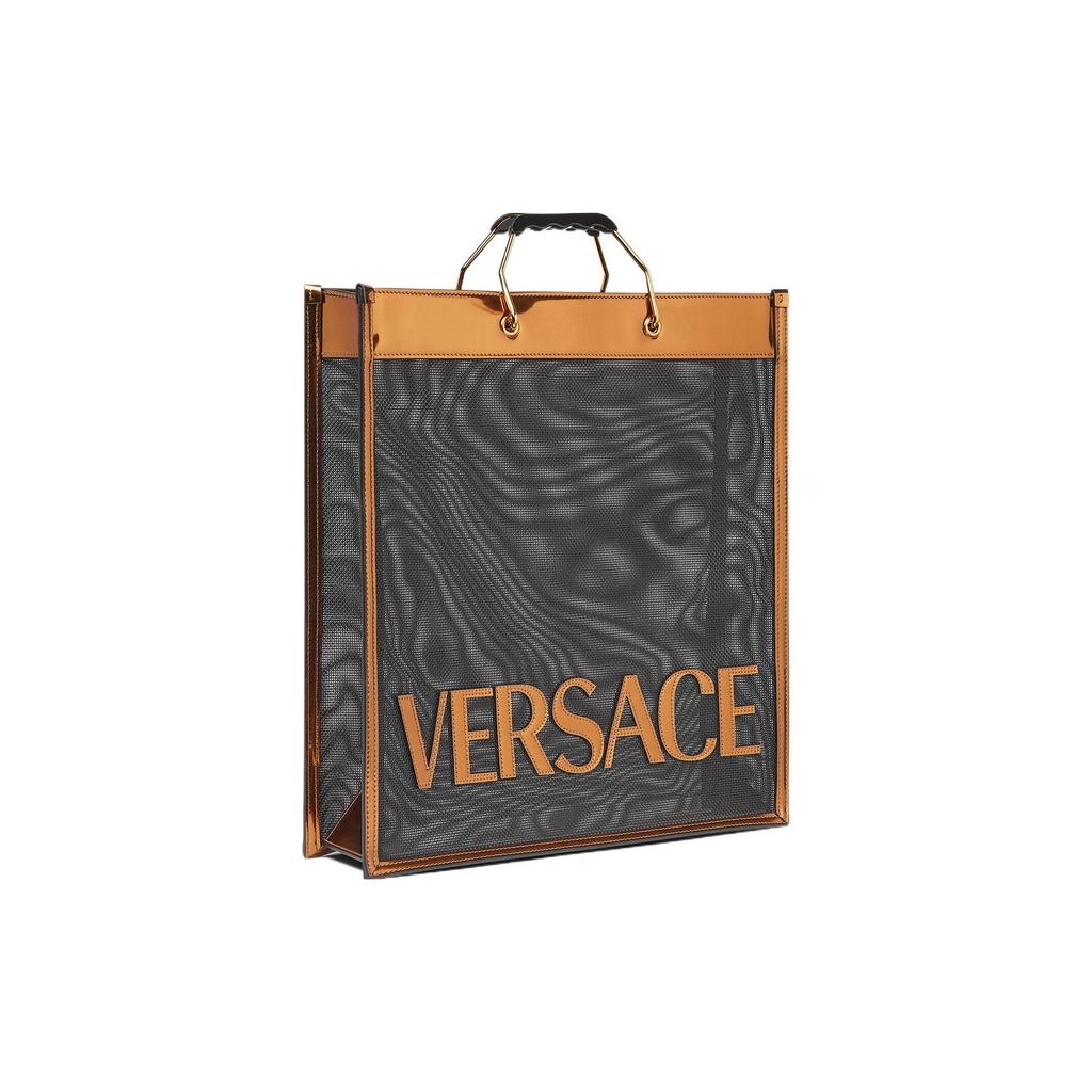 Versace Logo Engraved Mesh Tote Bag Men Tote Bags Brown Black 1008924-1A06765-2X16V