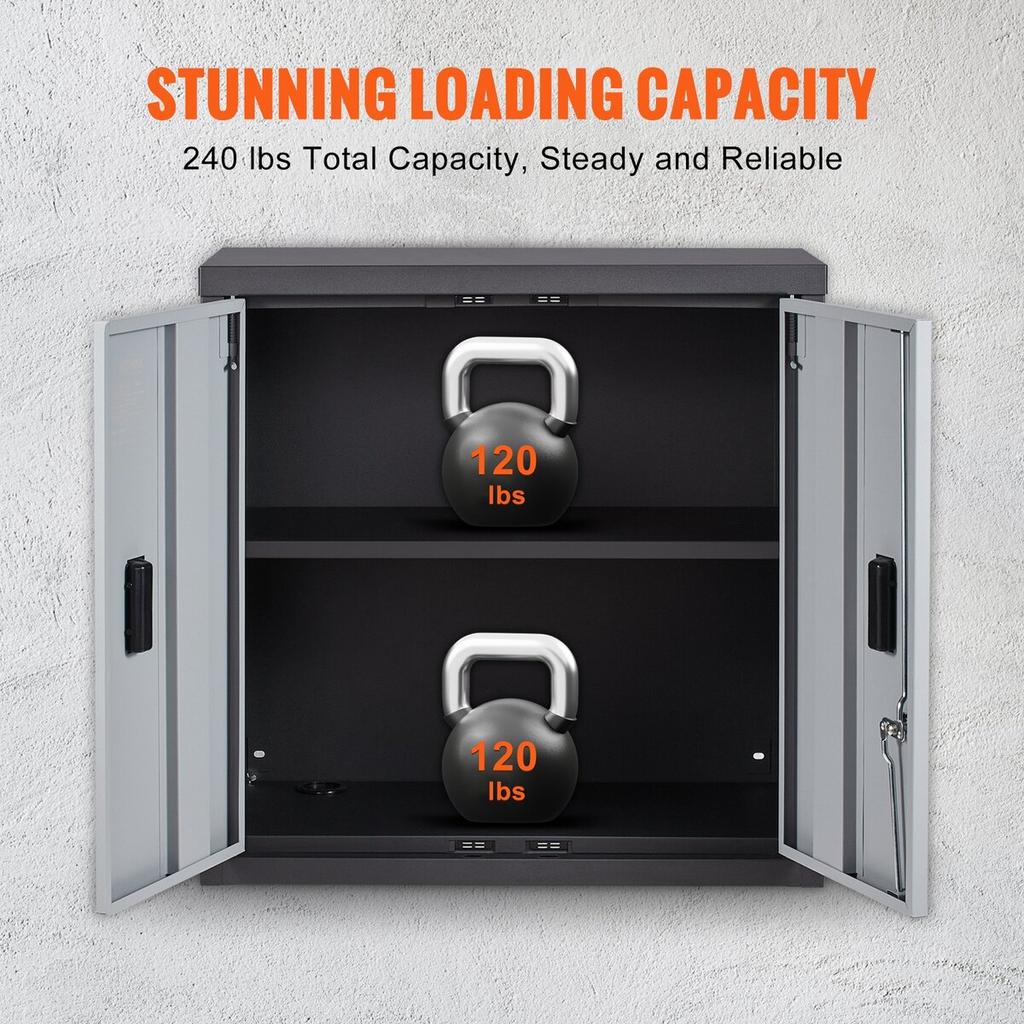 Foldable Wall Cabinet, Metal Garage Locker Mounted 26" Small Tool Chest 240 LBS Loading Capacity Adjustable Shelf Magnetic Door File for Warehouse