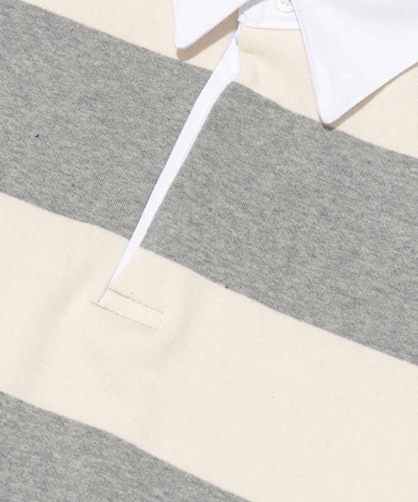 TAILOR STUDIO [С флисовой подкладкой/Без флисовой подкладки] Оксфордская полосатая аутентичная логотипная толстовка-поло (серый)