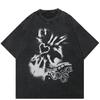 Streetwear Graffiti Portrait Graphic Unisex T-Shirt Cotton Washed Black Tshirt Unisex Tops Tees Summer Short Sleeves T Shirt
