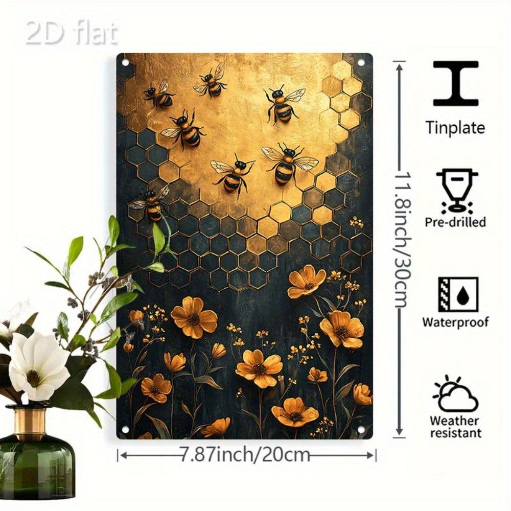 Металлическая табличка Пчела Цветок Природа Подсолнух 20x30см Настенный Декор