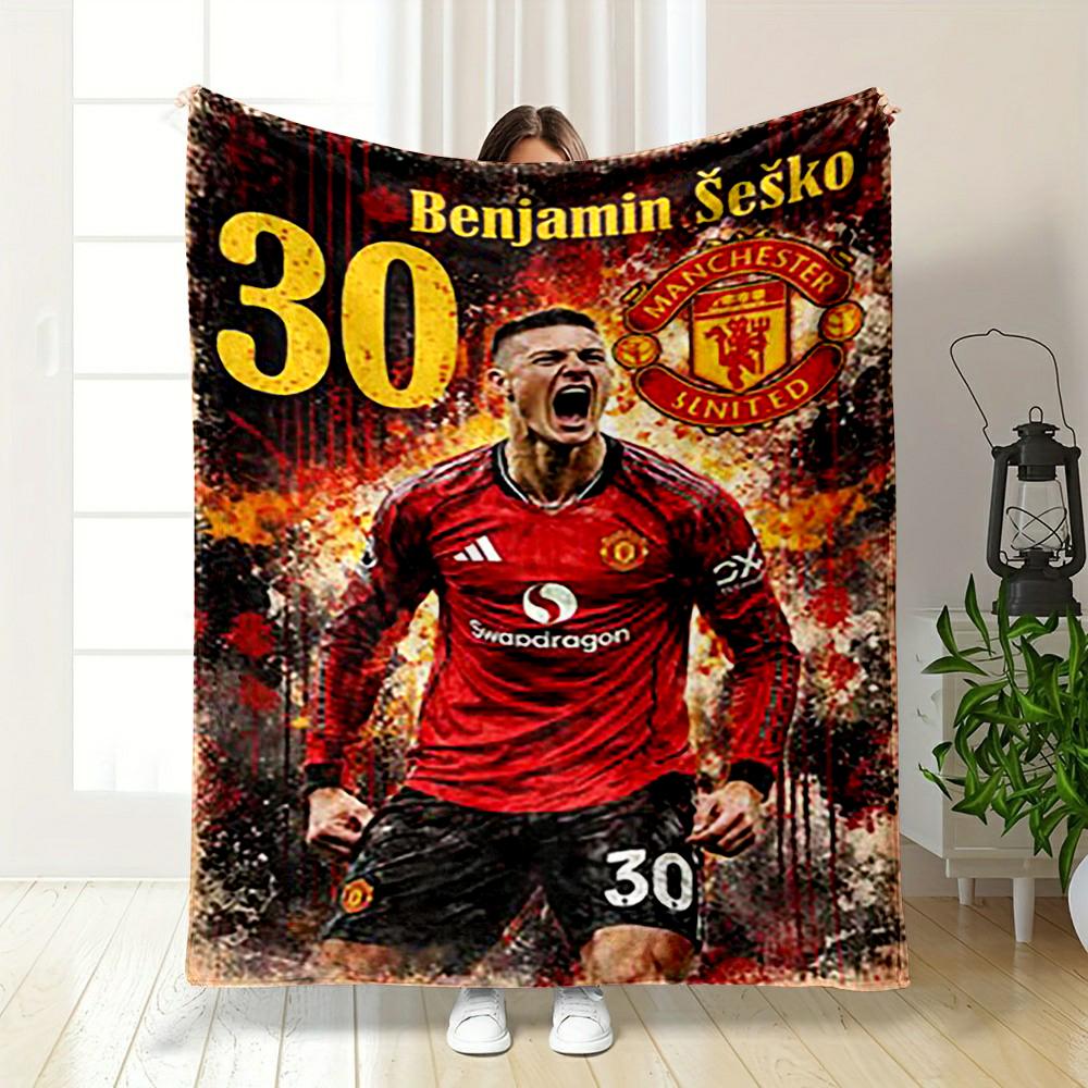 "Manchester United Player Graphic printed Flannel blanket for bedroom, living room, sofa, and nap"