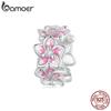 BAMOER 925 Sterling Silver Cherry Flower Charm Stopper Beads Fit for European Bracelets Women Jewelry DIY Charms
