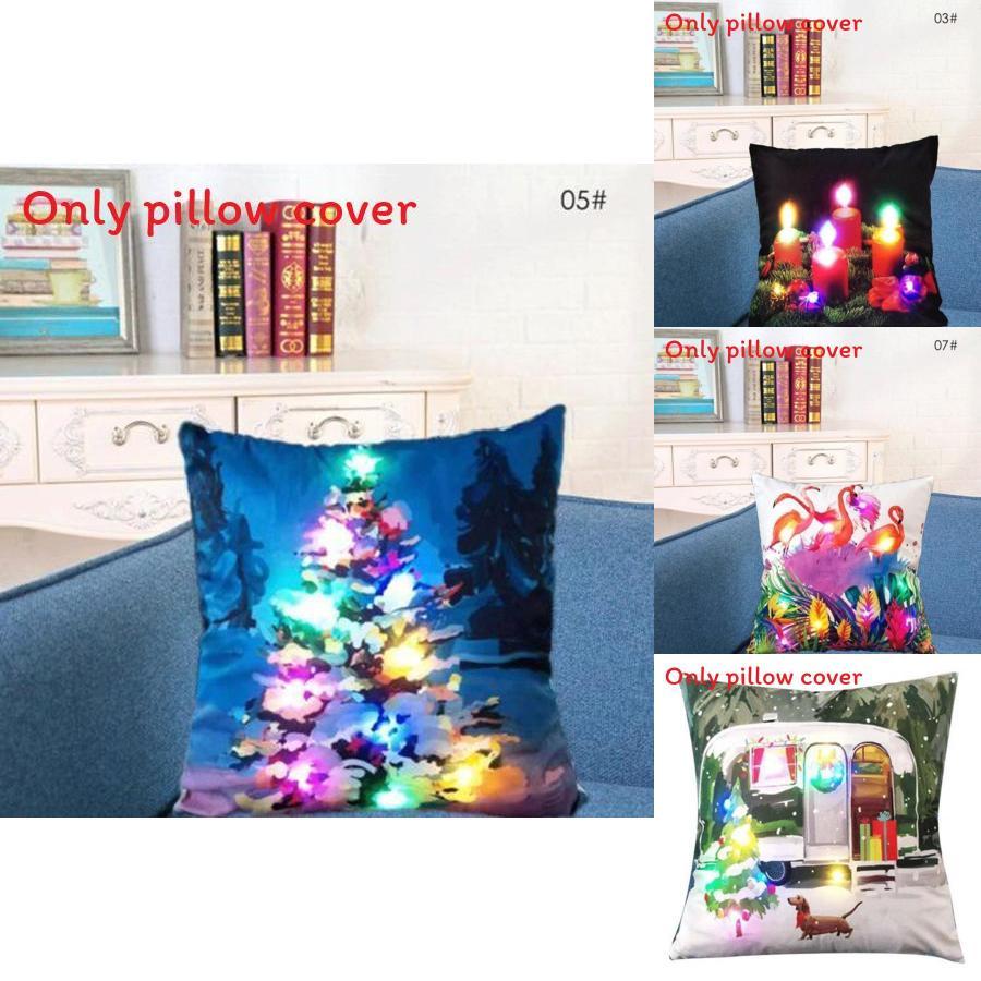 Led Vintage Cotton Linen Pillow Case With Color Changing Lights For Sofa And Couch Decor