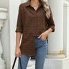 YYFS Женская мода повседневная весна осень клетчатый принт длинный рукав воротник поло блузки и рубашки