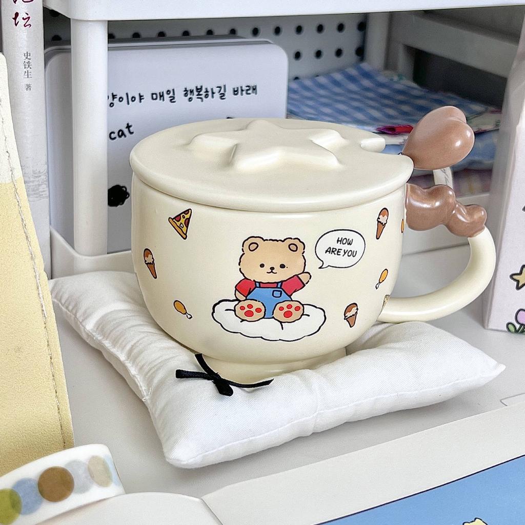 Birthday Gift for Girlfriends Cute Bear and Rabbit Ceramic Mug with Lid Girlfriend Practical Souvenir Gift Box