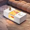 Flieks Coffee Table High Gloss with LED Lighting, White Living Room Table with 2 Drawers and Open Compartment