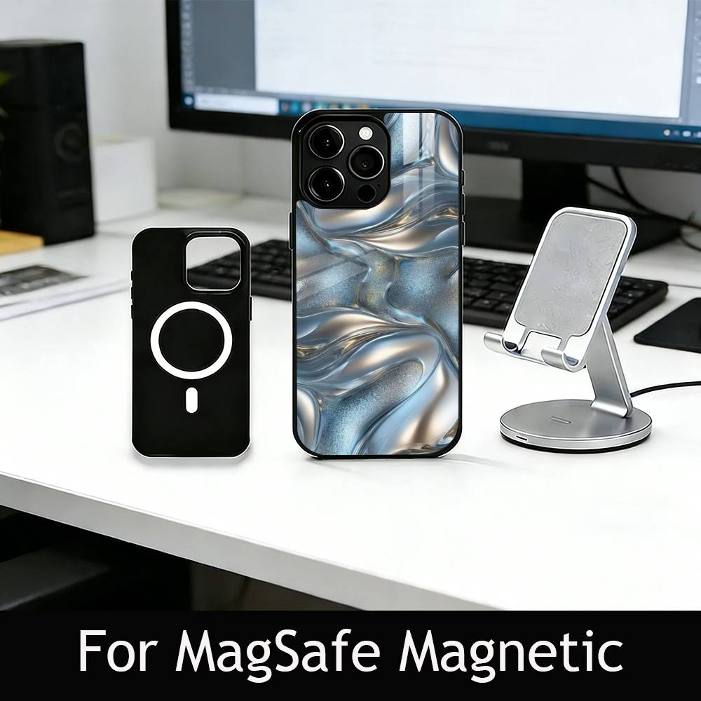 Металлический узор Чехол для телефона Для iPhone17,16,15,14,13,12,11 Plus,Pro Магнитный с Magsafe Беспроводная зарядка