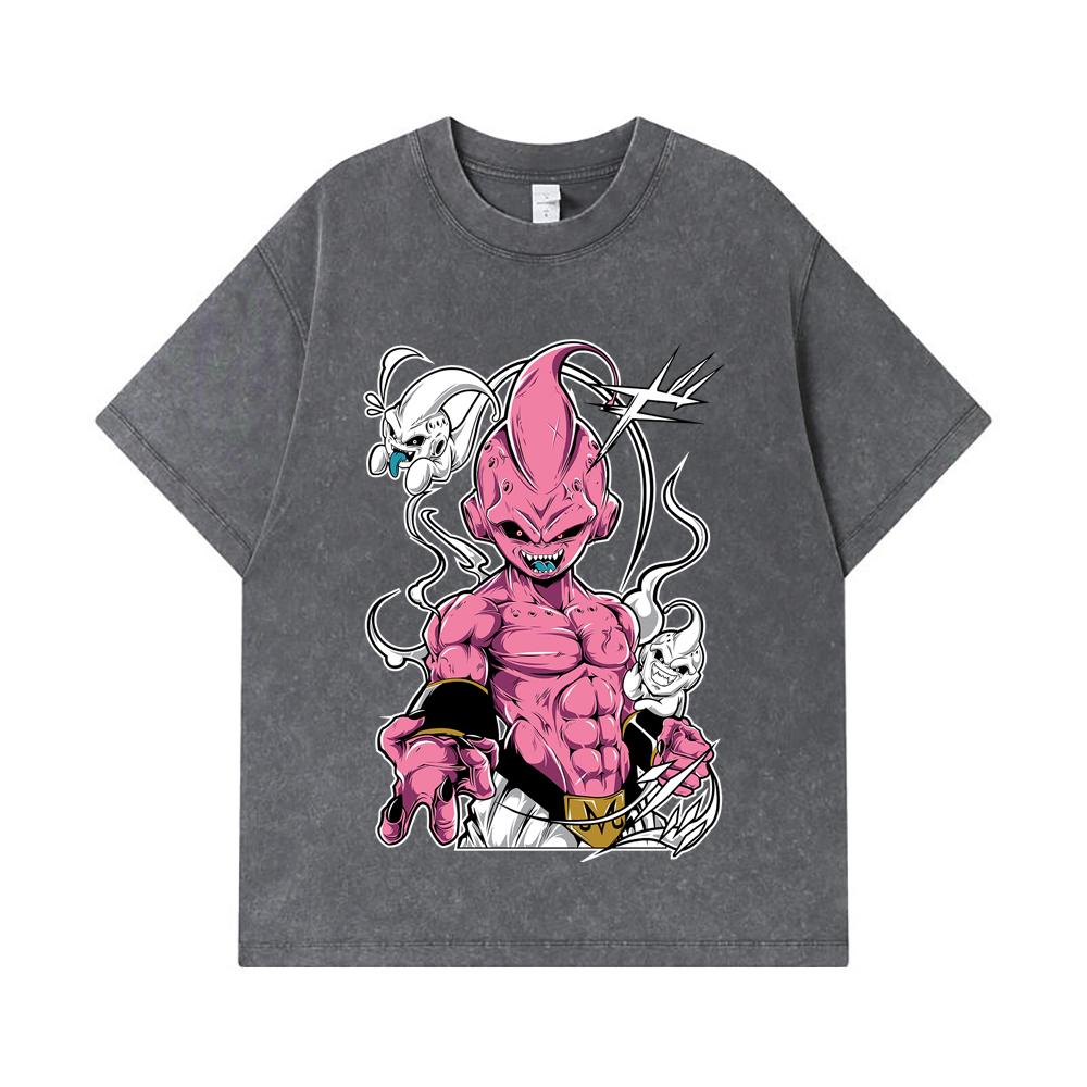 275 GSM Washed T-shirts 100% Cotton Dragon Ball V12 Majin Buu Print Unisex Heavy Cotton T Shirt
