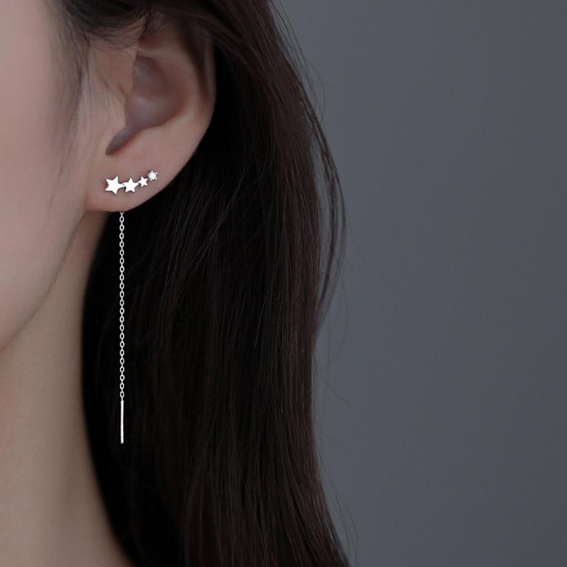 Серьга-звезда из серебра 925 пробы для женщин и девушек, простая, с цепочкой с кисточками, модная, офисная, ювелирное изделие, подарок
