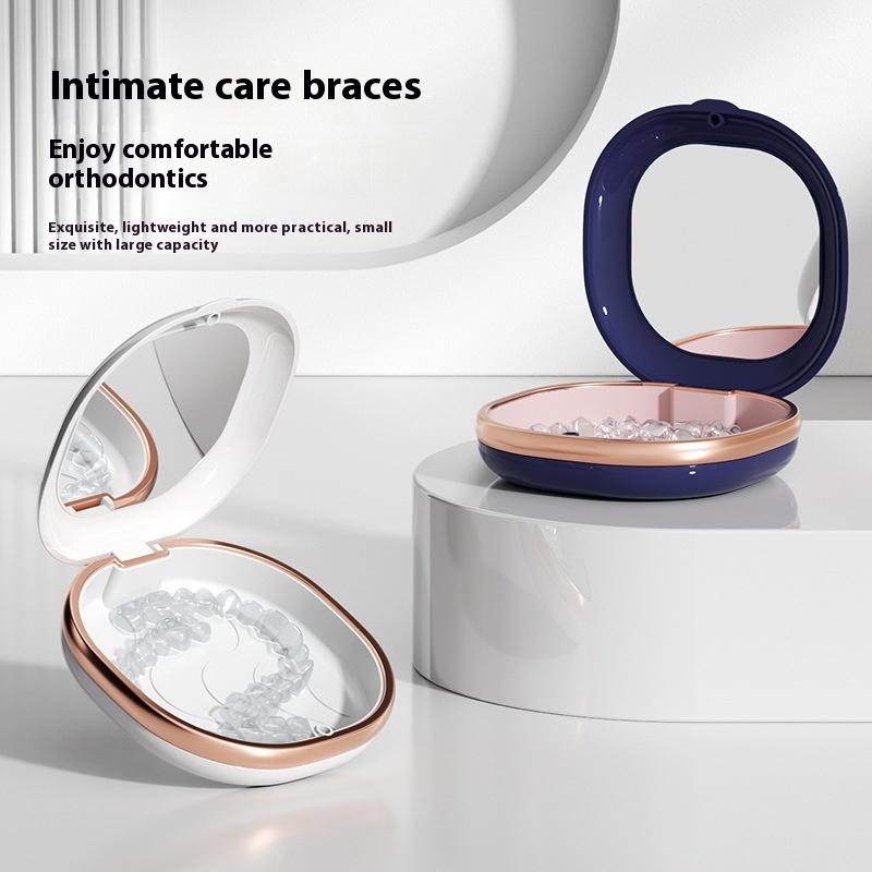1 шт. Футляр для брекетов с зеркалом, коробка для зубного ретейнера, магнитный контейнер для элайнеров, контейнер для кап для зубов, дорожный футляр для зубных протезов
