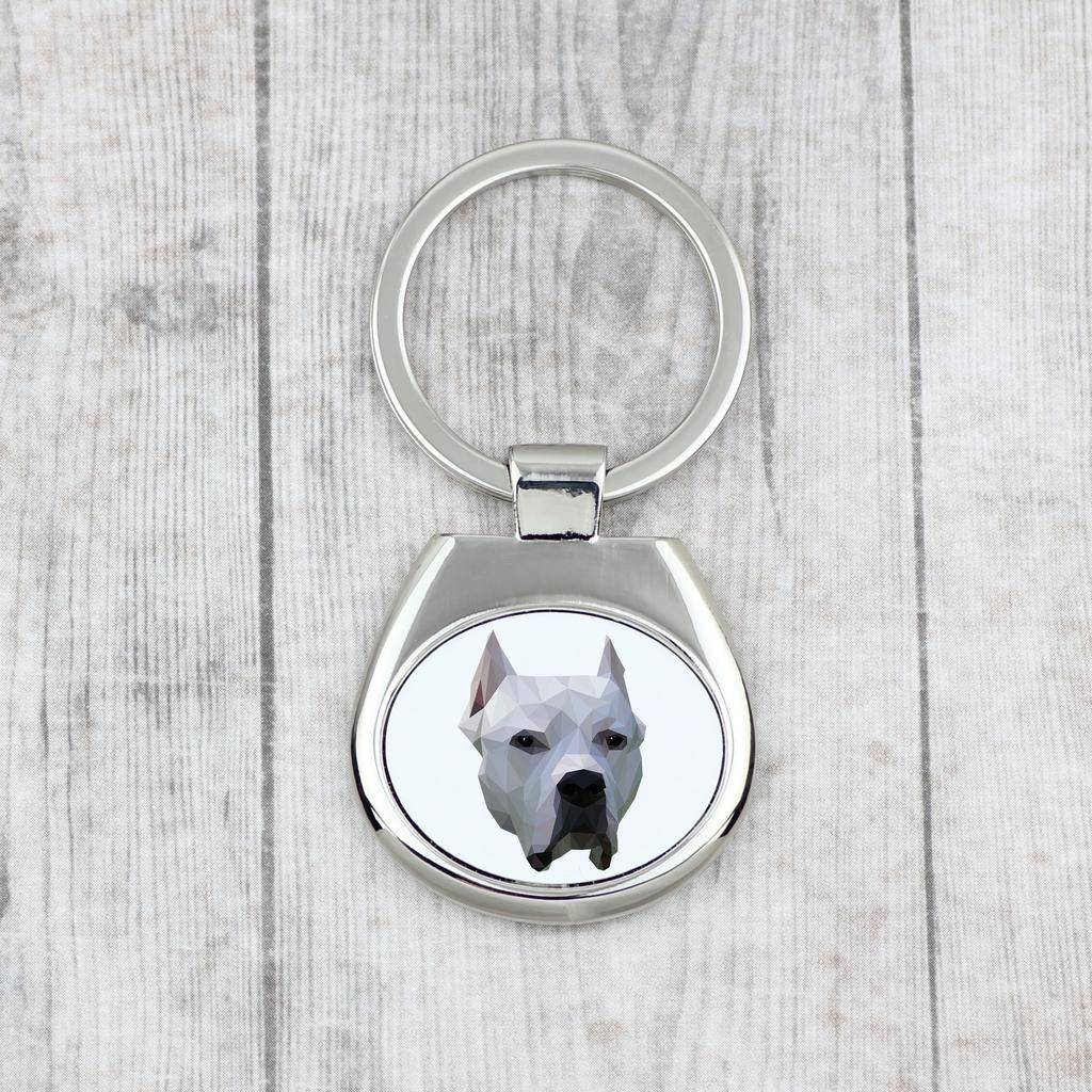 Dogo Argentino - Geometric Keychain with a Photo and the Inscription Art-Dog