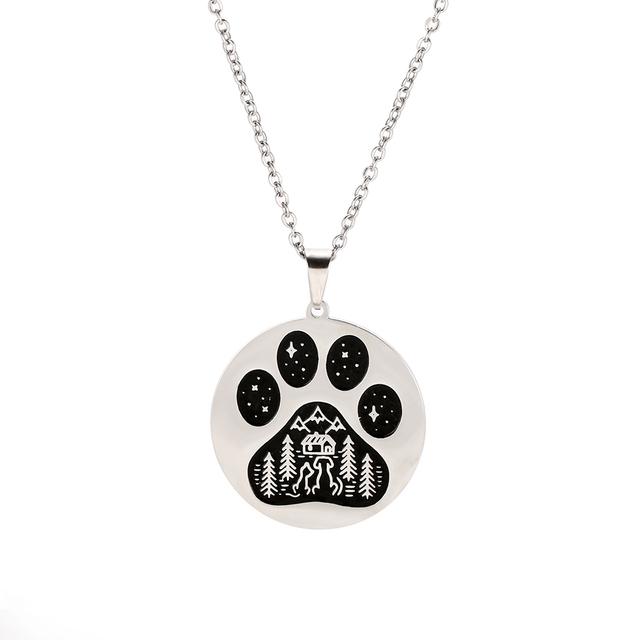 COOLTIME Animal Dog Wolf Cat Claw Paw Pendant Necklace for Women Men Stainless Steel Choker Necklaces Couple Jewelry Birthday