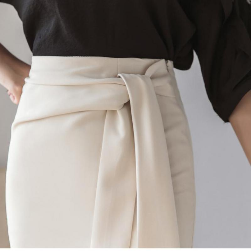 Летняя модная бандажная офисная юбка средней длины, тонкая сексуальная рабочая одежда с разрезом на один шаг, юбки