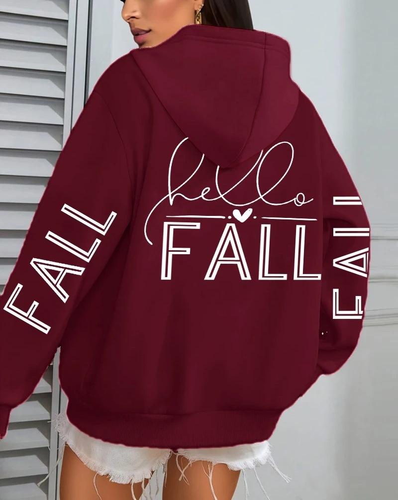 Autumn Love Art Text, Women'S Hoodie Autumn Loose Casual Pocket Fleece Jumper