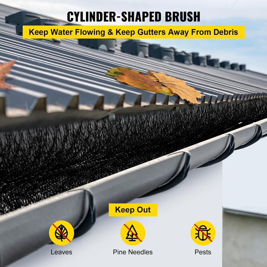 Gutter Guard Brush With 15 FT Length Bristle, 4.33\"(Dia) Gutter Brush Leaf Guard Fit for 5 Inches Gutter, Galvanized Steel Wire Gutter Brush, No