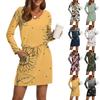 Women's Fashion V-Neck Long Sleeve Drawstring With Pocket Floral Print Casual Dresses