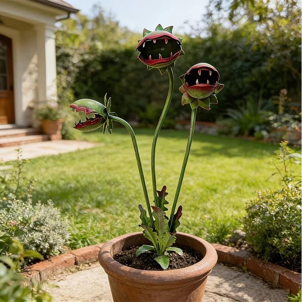 Rust-proof Carnivorous Plant Floral Stakes Colorful Painted Yard Art Outdoor Yard