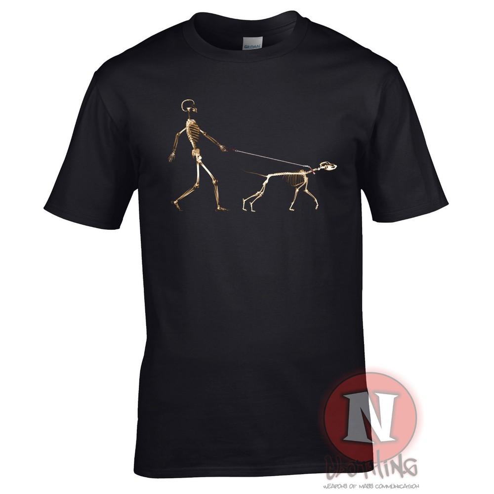 Skeleton Dog Walker TShirt Canine Doggy Funny Urban Art Banksy Style