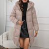 Women's Solid Color Hooded Medium Long Thick Waist Padded Coat