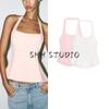 Summer Women's Clothing Open Back Design Square Collar Bowknot Decoration Hanging Collar Tops 4772043 4661068