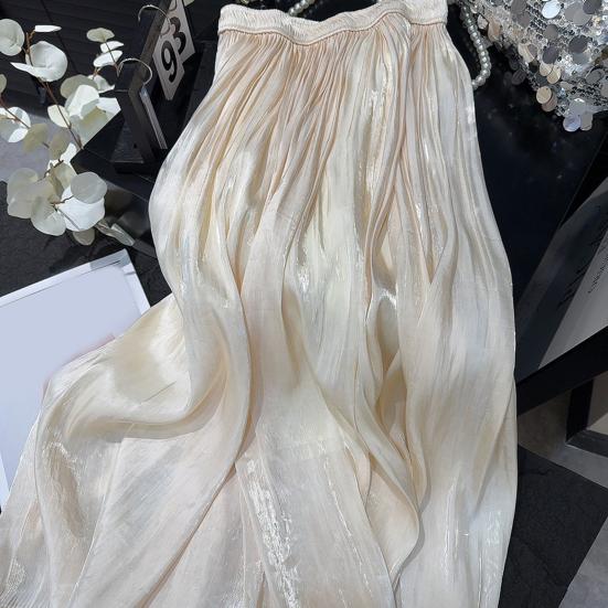 Женская юбка-макси, эластичная плиссированная юбка трапециевидной формы с высокой талией, блестящая перламутровая шифоновая плиссированная юбка из пряжи