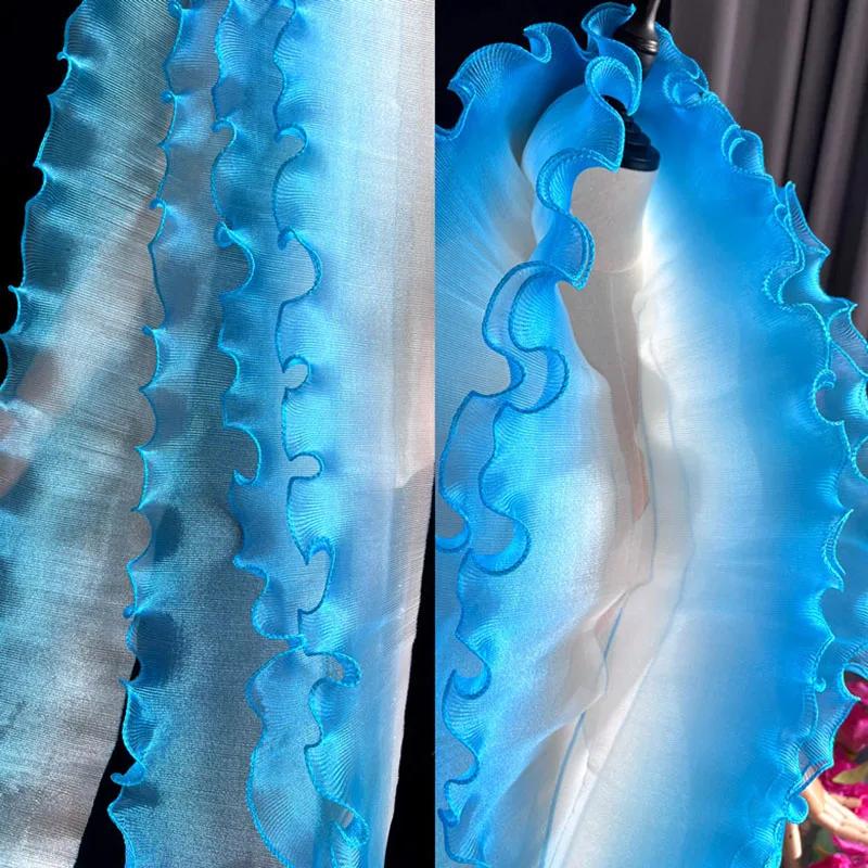 5Yards Gradient Pleated Lace Fabric Ribbon Mermaid Ruffled Organza Border for Sewing Skirts Dress Wedding Clothing Lace Trim New