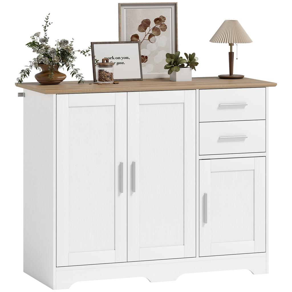 Buffet Sideboard Storage Cabinet With 2 Drawers 3 Doors And Adjustable Shelf 100 X 40 X 78 Cm White And Natural Wood