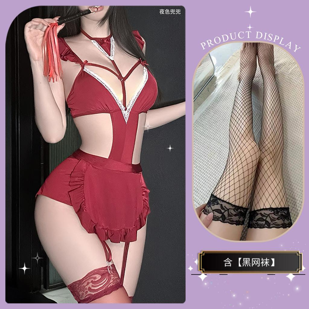Sexy Lingerie Sexy Maid Uniform Pure Lust Red Temptation Free Suit Lace Suit
