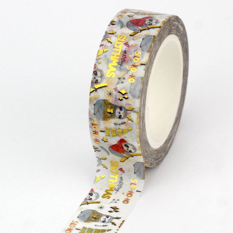 1X 10M Gold Foil Reindeer Snowflake Christmas Trees Snowman House Masking Washi Tape for Scrapbooking Planner Kawaii Papeleria