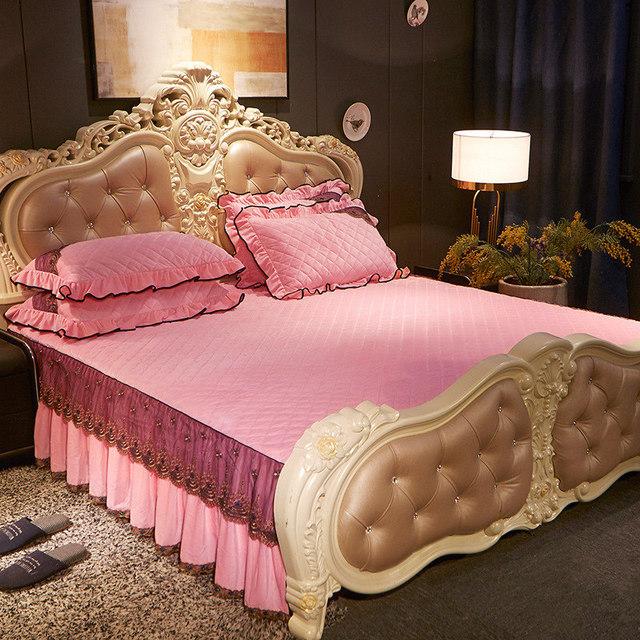 Европейский роскошный бархатный комплект покрывал, кружевная юбка с рюшами, покрывало для односпальной двуспальной кровати, стеганая толстая простыня King Queen, 3 шт.
